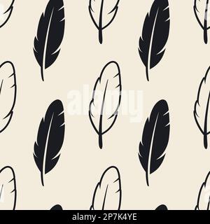 Nahtloses Vektormuster mit verschiedenen schwarzen, flauschigen Silhouetten auf weißem Hintergrund. Designvorlage für Flamingo, Angel, Vogelfedern für Stock Vektor