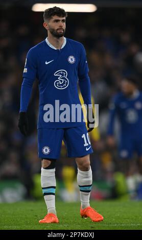 England, London, 07. März 2023 - Christian Pulisic of Chelsea während der UEFA Champions League-Runde mit 16. Teilstück zwei zwischen Chelsea und Borussia Stockfoto
