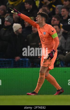 England, London, 07. März 2023 - Kepa Arrizabalaga von Chelsea während der UEFA Champions League-Runde von 16. Teilstück zwei zwischen Chelsea und Borussia Stockfoto