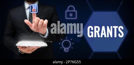 Zuschüsse für die konzeptionelle Anzeige. Geschäftsidee stimmt zu, etwas zu geben oder zuzulassen, das von einer Person angefordert wurde, um die Aktion zu autorisieren Stockfoto