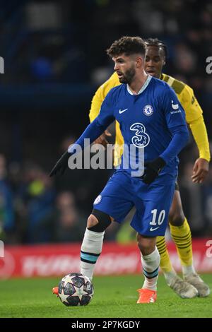 England, London, 07. März 2023 - Christian Pulisic of Chelsea während der UEFA Champions League-Runde mit 16. Teilstück zwei zwischen Chelsea und Borussia Stockfoto
