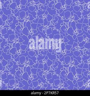 Nahtloses Muster großer weißer Orchideensilhouetten auf blauem Hintergrund, Struktur, Design Stockfoto