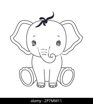 Elefant für Malbuch. Strichkunstdesign für Kinder Malseite. Farbseitenumriss eines Cartoon-Elefanten. EPS 10 Stock Vektor