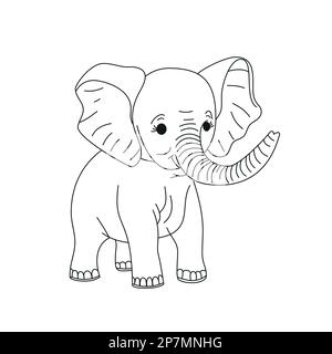 Elefant für Malbuch. Strichkunstdesign für Kinder Malseite. Farbseitenumriss eines Cartoon-Elefanten. EPS 10 Stock Vektor