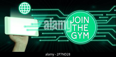 Inspiration mit dem Schild „Join the Gym“. Zeigen Sie die Motivation, mit dem Training zu beginnen und Fitness zu trainieren Stockfoto