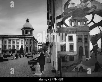 Rathaus und Wandgemälde Stockfoto