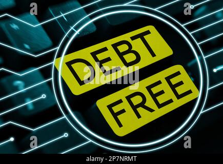 Schreiben mit dem Text „Debt Free“. Geschäftsüberblick finanzielle Freiheit ohne Geld erfolgreiches Geschäft Stockfoto