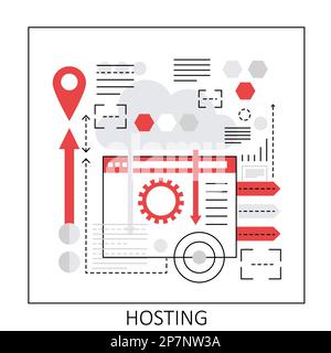 Web-Online-Datenhosting. Vektordarstellung der Cloud-Computing-Digitaltechnologie Stock Vektor