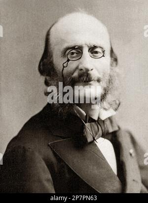 1895 c, DEUTSCHLAND : Jacques OFFENBACH ( 1819-1880), deutscher Komponist französischer Operetten und Cellist der Romantik, war einer der Urheber der Operettenform, einer der Vorläufer der modernen musikalischen Komödie. Er war einer der einflussreichsten Komponisten der Popmusik in Europa im 19. Jahrhundert, und viele seiner Werke verbleiben im Repertorium . - COMPOSITORE - OPERA LIRICA - OPERETTA - CLASSICA - KLASSISCH - PORTRAIT - RITRATTO - MUSICISTA - MUSICA - barba - Bart - CRAVATTA - KRAWATTE - Kragen - colletto - Baffi - Schnurrbart - Occhiali - Pince-nez - Linse - ARCHIVIO GBB Stockfoto