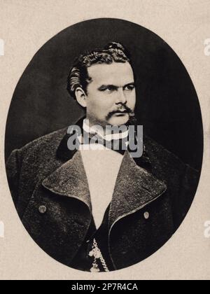 1875 Ca , Bayern , DEUTSCHLAND : Ein Portrait des Younkkönigs von Bayer LUDWIG II ( Louis ) aus Wittelsbach , König von Bayern , bekannt als " Mad King Ludwig " ( 1845 - 1886 ). König von Bayern von 1864 bis zu seinem Tod. - RE - REALI - ROYAL - nobili - nobiltà - BAVIERA - Musik - klassisch - Musica classica - Portrait - ritratto - GAY - Homosexuell - Homosexualität - Omossuale - omosessualità - LGBT - Suicida - Suicidio - deutscher Adel - NOBILI - NOBILTA' - REALI - KÖNIGLICHE HOHEIT - BAVIERA - GERMANIEN - Cravatta - papillon - Krawatte - Kragen - colletto - Baffi - Schnurrbart - Mantel - Cappotto Stockfoto