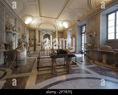 Zimmer im Vatikanischen Museum mit Tierskulpturen. Vatikanstadt, Europa. Stockfoto