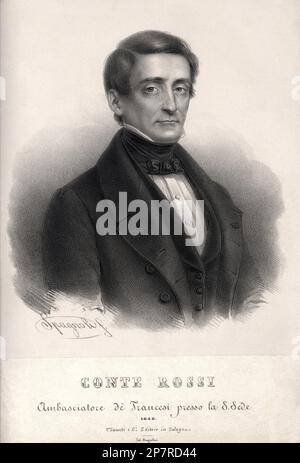 1846 : der italienische Politiker Graf PELLEGRINO ROSSI (Carrara 1787 - Roma 1848 ) Ökonom, Politiker und Jurist . Er war eine wichtige Figur der Monarchie im Juli in Frankreich und der Justizminister in der Regierung der päpstlichen Staaten unter Papst Pius IX. Portait mit Gravur von F. Spagnoli ( 1846 ). - POLITICA - POLITIC - Risorgimento - foto storiche - foto storica - Portrait - ritratto - Krawatte - Cravatta - Krawatte - papillon - nobili - nobile - nobilta' italiana - nobel - conte - ECONOMISTA - GIURISTA - Gravur - Incisione --- Archivio GBB Stockfoto