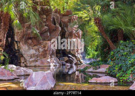 Wunderschöner Blick auf künstlich angelegten Teich im Flamingo Hotel Area, Las Vegas, Nevada, USA. Stockfoto