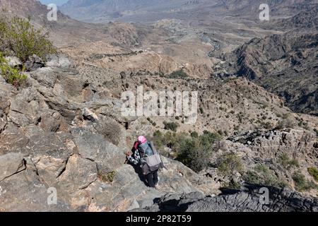 Die Hadash-Wakan-Route in den westlichen Hajar-Bergen, Wakan, Oman Stockfoto