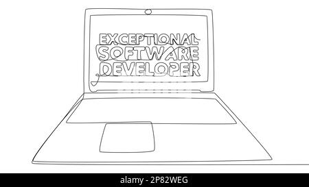 Eine fortlaufende Reihe von Notebooks mit dem Wort „Exceptional Software Developer“. Vektorkonzept zur Darstellung dünner Linien. Kontur Zeichnen kreativer Ideen. Stock Vektor