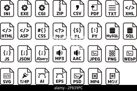 Verschiedene Dateiformate Vektorsymbol-Zeichnungssatz Stock Vektor