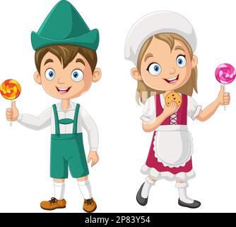 Cartoon Happy hänsel und gretel halten Lollipops Stock Vektor