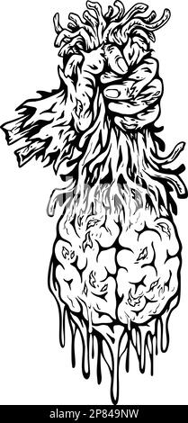 Monster Zombie Hold Brain monochrome Vektorabbildungen für deine Arbeit Logo, Merchandise-T-Shirt, Aufkleber und Etikettendesigns, Poster, Marken Stock Vektor