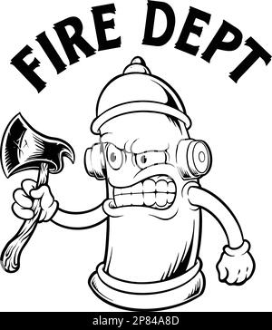 Vintage Feuerwehrhydrantenaxt schwarz-weiße Vektorabbildungen für Ihr Arbeitslogo, Merchandise-T-Shirt, Aufkleber und Etikettendesigns, Poster Stock Vektor