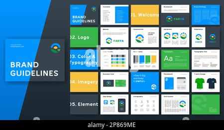 Vorlage für mehrfarbige Markenrichtlinien. Logo-Leitfaden. Präsentation zur Corporate Identity. Vorlage für Logo-Richtlinien. Logo-Präsentation Stock Vektor