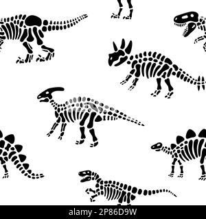 Dinosaurierknochen, nahtloses Muster. Dinosaurier Fossilien Skelette Hintergrund. Paläontologie und Archäologie. Stock Vektor