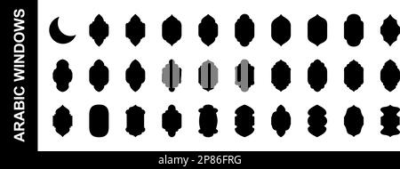 Klassische arabische Fensterrahmen. Traditionelles islamisches Design. Arabische Fenster kreisten verschiedene Formen für die moslemarchitektur. Stock Vektor