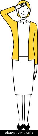 Pensionierte Senioren, Frau mittleren Alters, die einen Salut macht, Vector Illustration Stock Vektor