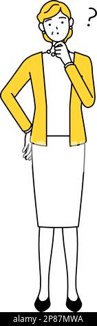 Pensionierte Senioren, Frau mittleren Alters, mit Fragen, Vektor-Illustration Stock Vektor