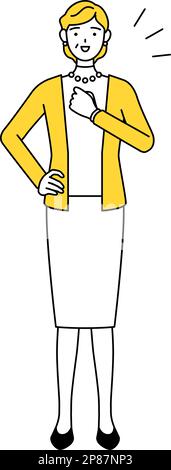 Pensionierte Senioren, Frau mittleren Alters, klopft auf die Brust, Vektor-Illustration Stock Vektor
