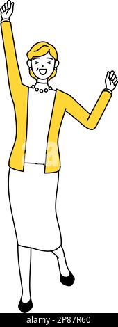 Rentner, Frau mittleren Alters, lächelnd und hüpfend, Vektor-Illustration Stock Vektor