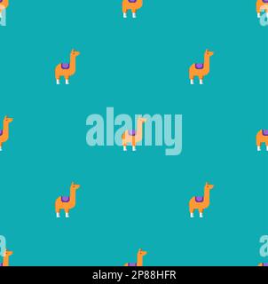 Lama Alpaca Pixel Art-Muster nahtloser 8-Bit-Hintergrund Stock Vektor