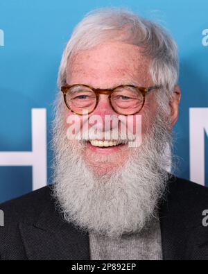 Los Angeles, Usa. 08. März 2023. LOS ANGELES, KALIFORNIEN, USA - MÄRZ 08: Der amerikanische Fernsehmoderator, Komiker, Schriftsteller und Produzent Dave Letterman (David Michael Letterman) trifft auf der Los Angeles Premiere von Disney's Music Docu-Special „Bono & the Edge: A Sort of Homecoming, mit Dave Letterman' im Orpheum Theatre am 8. März 2023 in Los Angeles, Kalifornien, USA. (Foto: Xavier Collin/Image Press Agency) Kredit: Image Press Agency/Alamy Live News Stockfoto