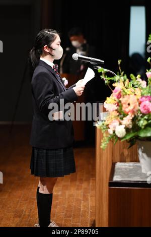 Die japanische Tischtennisspielerin Miyuu Kihara nimmt am 6. März 2023 an ihrer Abschlussfeier für die Seisa Kokusai High School in Japan Teil. Kredit: Itaru Chiba/AFLO/Alamy Live News Stockfoto