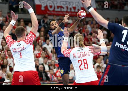 Melvyn Richardson von Frankreich während des EHF Euro 2024 für Männer, Qualifikatoren Handballspiels zwischen Polen und Frankreich am 8. März 2023 in der ERGO Arena in Danzig, Polen – Foto: Piotr Matusewicz/DPPI/LiveMedia Stockfoto