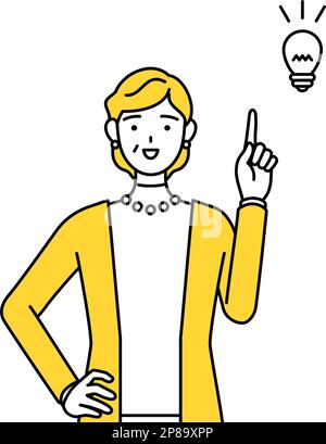 Rentner, Frau mittleren Alters, die sich eine Idee ausdenkt, Vector Illustration Stock Vektor