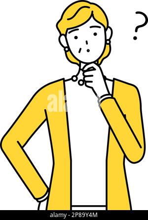 Pensionierte Senioren, Frau mittleren Alters, mit Fragen, Vektor-Illustration Stock Vektor