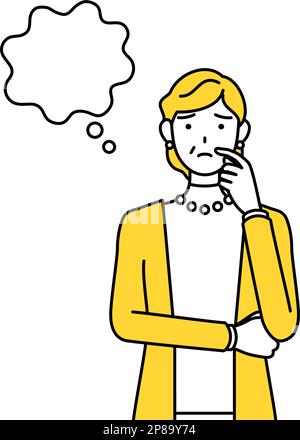 Rentner, Frau mittleren Alters, denkt, während sie ihr Gesicht kratzt, Vector Illustration Stock Vektor