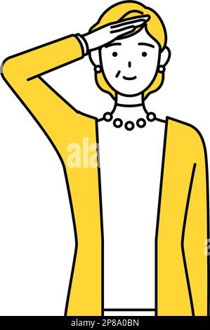 Pensionierte Senioren, Frau mittleren Alters, die einen Salut macht, Vector Illustration Stock Vektor