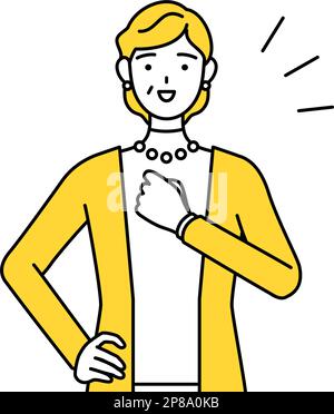 Pensionierte Senioren, Frau mittleren Alters, klopft auf die Brust, Vektor-Illustration Stock Vektor