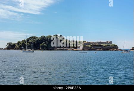 Drakes Island südlich von Plymouth im Plymouth Sound. Kaufte 2019 Dollar von dem Geschäftsmann Morgan Phillips. Pläne für Heritage Centre und Hotels Stockfoto