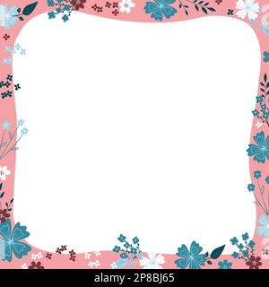 Quadratischer Blumenrahmen, Vektorvorlage für Foto, Postkarte, Einladung. Zarter Frühlingsblumenrahmen. Stock Vektor