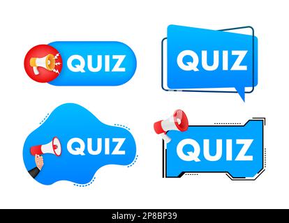 Megafon-Beschriftungsset mit Text Quiz-Zeit. Megafon-in-Hand-Werbebanner. Marketing und Werbung Stock Vektor