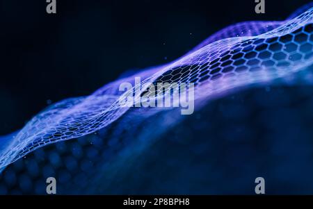 Digitaler sechseckiger Grafikhintergrund, 3D-Rendering. Digitale Zeichnung. Stockfoto