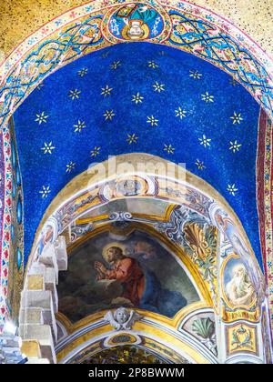 Byzantinisches Mosaik und Fresko aus dem 12. Jahrhundert in der Kirche Santa Maria dell'Ammiraglio - Palermo, Sizilien, Italien Stockfoto