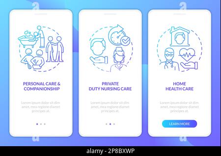 Home Health Care Typen Blue Gradient Onboarding Mobile App Bildschirm Stock Vektor