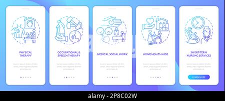 Home Health Care Services Blue Gradient Onboarding Mobile App Bildschirm Stock Vektor