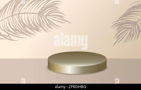 Studio mit einem Schatten von Palmenblättern an der Wand, ein Raum mit einer Mindestanzahl an Ständen. Vektor 3D-Szenenzusammensetzung für die Produktpräsentation. Auf Dem Podium Stock Vektor