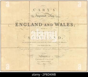 "Cary's verbesserte Karte von England und Wales…" Titelkarte. G & J Cary 1832-Druck Stockfoto