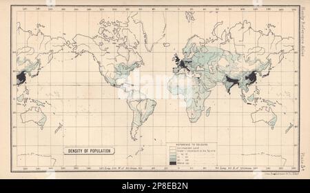 Weltbevölkerungsdichte. BARTHOLOMEW 1898 alte antike Karte Plan Chart Stockfoto