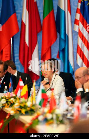 Benita Ferrero-Waldner, center, EU Commissioner for External Relations ...